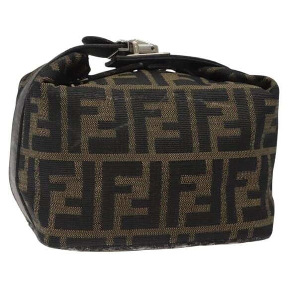 FENDI Zucca Canvas Hand Pouch BagBlack Brown Silver Auth ar13639 - Picture 1 of 16